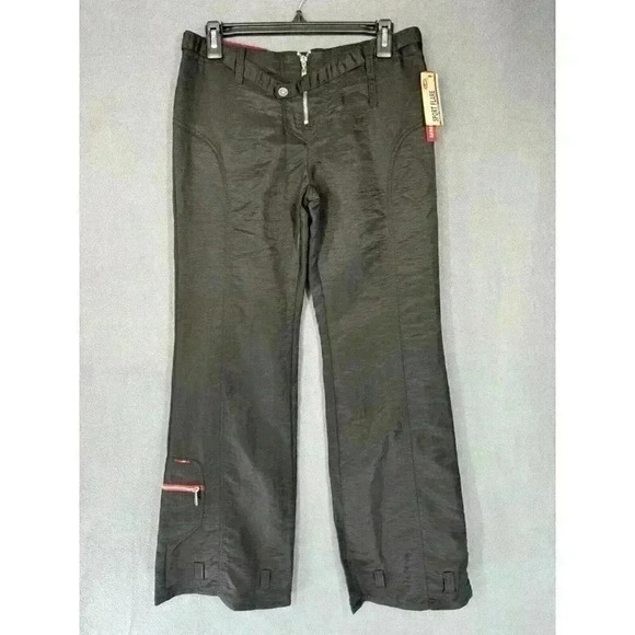 Vtg Y2K Unionbay Pants Sz 5 (30x31) Sport Flare Low Rise Loose Nylon Zippers NEW - Picture 2 of 11